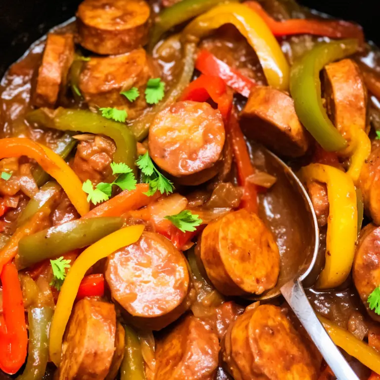 Sausage and peppers in the slow cooker.